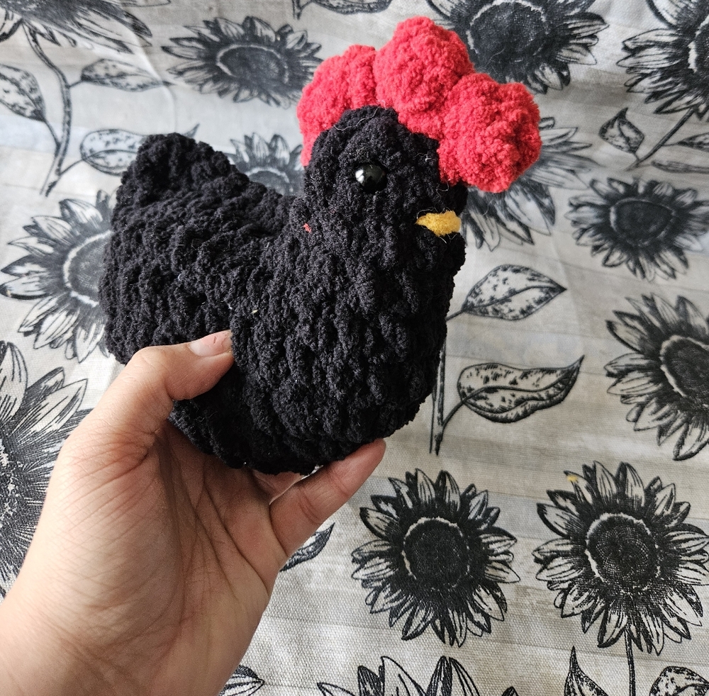 Crochet Black Rooster Chicken Amigurumi Plushie - Picture 2 of 9